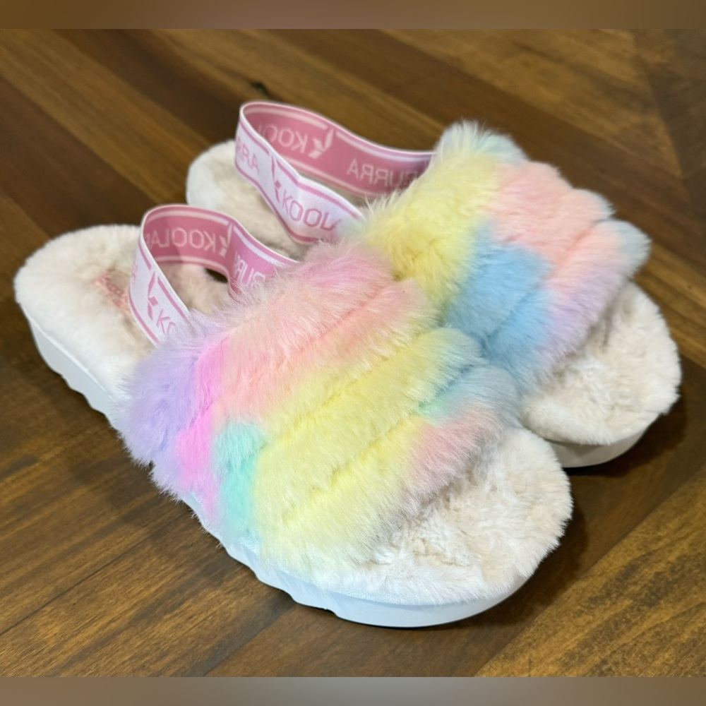 Koolaburra by UGG Fuzz'n II Women's Rainbow Faux-Fur Slipper Sandals - Size 9